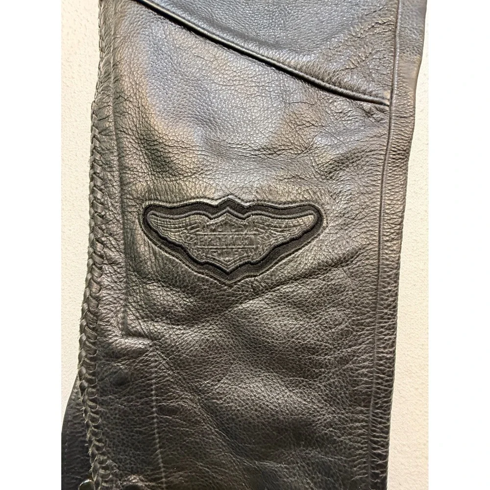 Harley Davidson Chaps Men M Black Willie G Leather Braided Trim Biker Moto USA